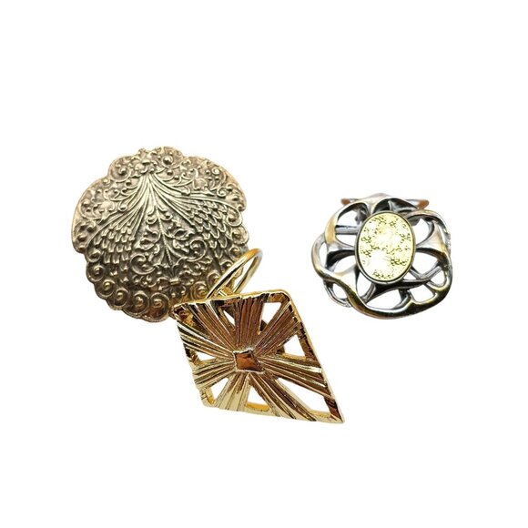Vintage Scarf Clip Lot, Bundle of 3 Mixed Metals Shawl Slides, Unmarked Floral - Picture 1 of 2